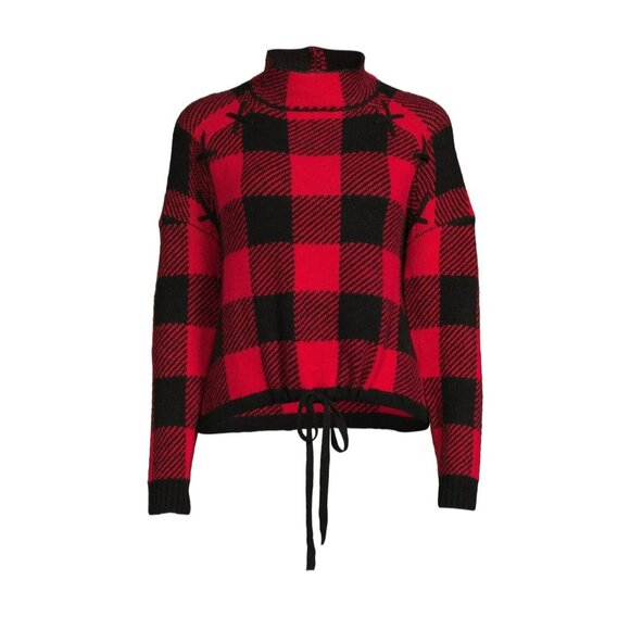 No Boundaries Juniors’ Pattern Mock On Trend Lace Up Neck Sweater Size Small - Picture 5 of 5